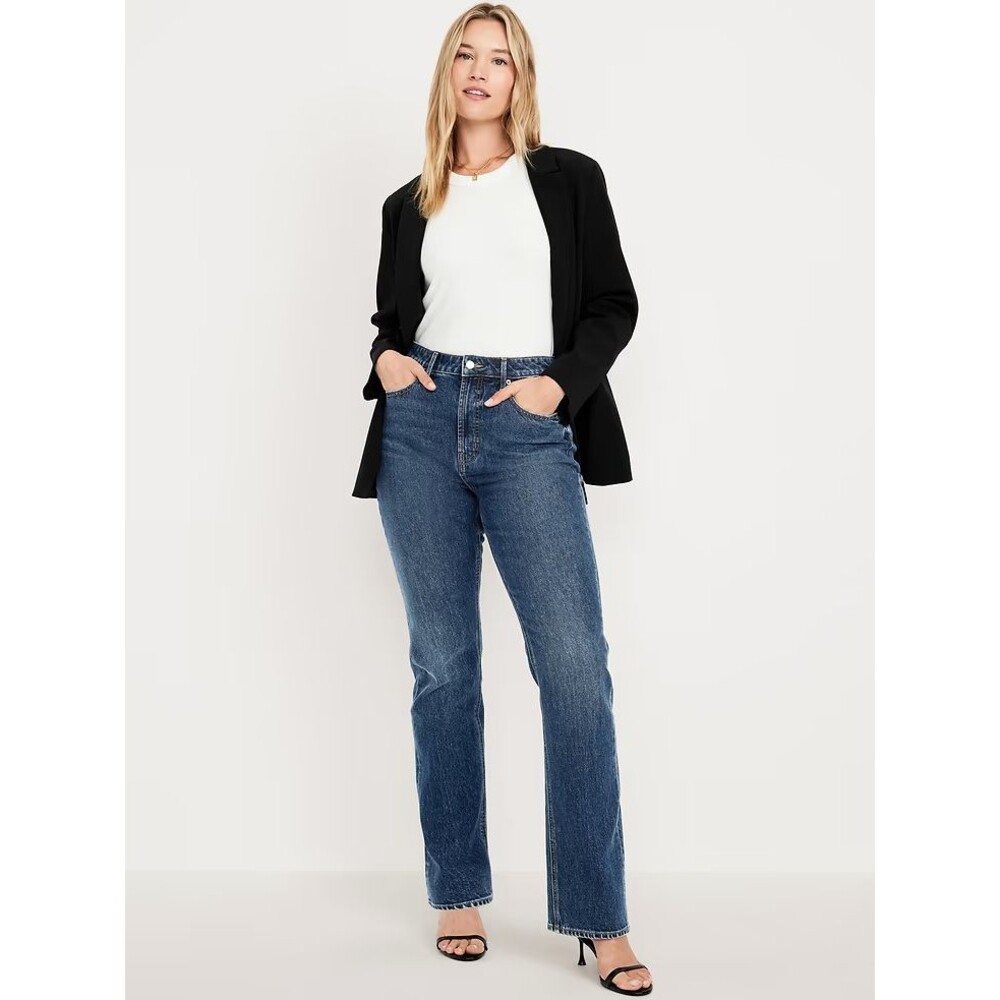 Old Navy Baby Bootcut Jeans Womens 16 Petite Blue Extra High Rise NEW